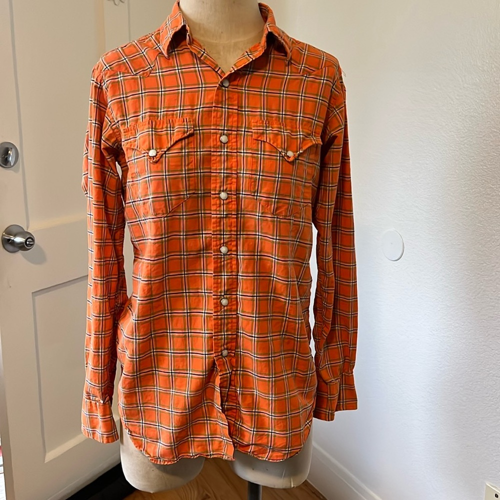 Women’s cowboy western button down plaid glass/pearl reminiscent snaps Sz S